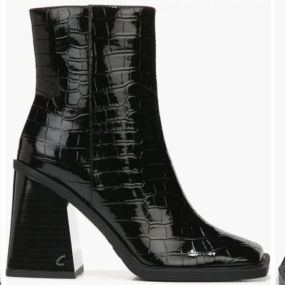 New Circus NY Layla Bootie (Women) black boots square toe zipper croc print 7.5 - Picture 5 of 8